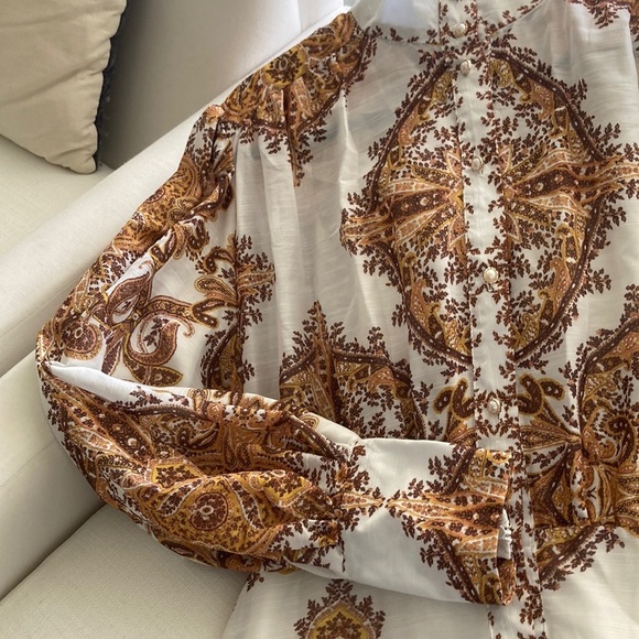 Elegant White and Brown Patterned Dress - Picture 3 of 4